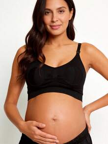 Black Hands-Free Nursing Bra With Breast Pump, Front Clasp Maternity Breastfeeding Bra (Bottle Is A Prop, Not For Sell) - Black - View 10