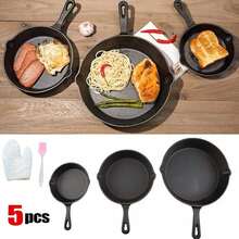 3x Cast Iron Non-Stick Skillet Griddle Frying Cooking Pan Fry Cooking Seasoned - Black - View 9