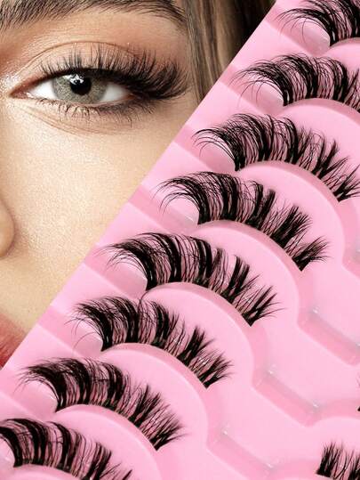 GROINNEYA New 10 Pairs Half Lashes Clear Band Cat Eye Eyelashes Eye Elongated Winged End False Eyelashes Natural Short Style Strip Lashes Natural Look Fake Eyelashes Wispy Mink Lashes Classic Accessories Women, Daily Makeup&Vocation&Party