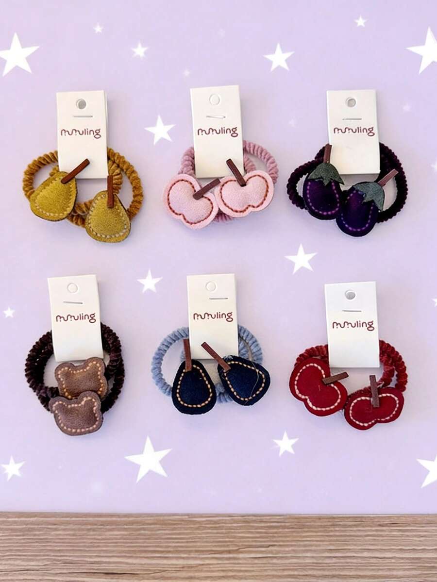 2pcs Cute Bear Apple Hair Bands Fruit Pink Girls Headband Headwear Rubber Elastic Headband Hair Accessories Headdress - Multicolor - View 1
