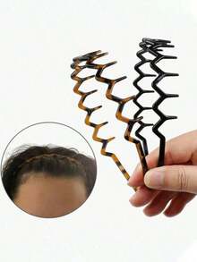 2pcs/3pcs/4pcs Fashion Non-Slip Headbands, Glossy Black And Leopard Print Combination, Stylish Headband With Teeth Wave Design, Home Skincare Headband, Suitable For Daily Face Washing Or Makeup - 黑色 - 查看 6