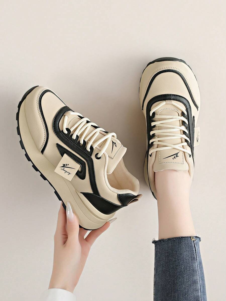 1双女士厚底运动鞋，休闲春秋新款，轻便时尚百搭，运动休闲跑步鞋 - 卡黑 - 查看 1