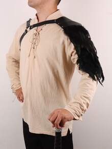 男士黑色PU皮革肩甲和胸甲 | 哥特维京风格LARP和角色扮演 - A - 查看 6