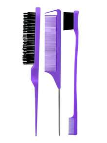 4件套尖尾胡须刷套装，男士复古造型油刷，喷雾瓶，胡须刷，用于打造光滑马尾辫和抚平碎发的后梳发刷，边缘控制 - 带宽尖尾的倒梳和蓬松发刷，用于分区和分缝 - 多色 - 查看 12