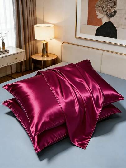 2pcs Satin Pillowcase, Soft & Smooth Pillowcase For Hair And Skin Care, With Envelope Closure (Pillow Insert Not Included)