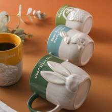 1 pieza Taza de cerámica con relieve de conejo lindo de 350ml (11.84oz), taza de leche con tema animal, adecuada para restaurante, hogar, fiesta, regalo de Año Nuevo, Navidad, Pascua - Multicolor - Ver 9