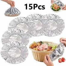 15/30片装铝箔食品盖 - 耐热、防漏、食品级、可重复使用的保温盖，高温材质，褶皱设计，使用方便，保持食物新鲜 - 淺灰色 - 查看 7