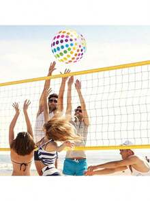Polka Dot & Striped Inflatable Beach Ball, Made Of Durable PVC, Water Play Ball | Colorful Striped Ball | Outdoor Swimming Pool Ball, Suitable For Swimming Pool And Beach Party Decoration, Essential For Outdoor Water Activities, Summer Essentials - Multicolor - View 7