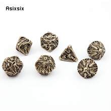 Asixsix Juego de 7 dados poliédricos de metal hueco con calavera amarilla, adecuado para juegos de rol, juegos de mesa RPG y juegos de cartas - Albaricoque - Ver 6