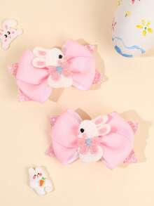 2pcs/Set Girls Easter Rabbit Hair Clips, Glitter Rabbit Hair Clips, Embroidered Bow Hair Clips, Cute Sweet Style Hair Accessories, Easter Holiday Gift, Party Hair Decor, Suitable For Teens - Multicolor - View 5