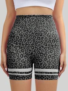 3PCS,Women's Color-Block Leopard Print High-Waisted Yoga Shorts, Outdoor Running Sport Shorts, Peach Butt Fitness Design, Suitable For Themed Runs And Fashion Events. - 黑色+黑色+黑色 - 查看 3