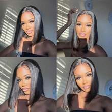 Bob Wig 13x4 HD Lace Front Wigs Human Hair 180 Density Bone Straight Human Hair Wig Glueless Bob Wig Human Hair 13x4 HD Transparent Lace Frontal Wigs For Women  Brazilian Virgin Short Bob Human Hair Lace Frontal Wig With Baby Hair For Women Natural Black Color - Natural Black - Xem 8