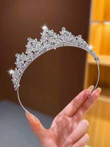 1pc White Crystal Crown Headpiece, Luxury Princess Crown Hair Clip Accessory, Birthday Gift - White - View 2