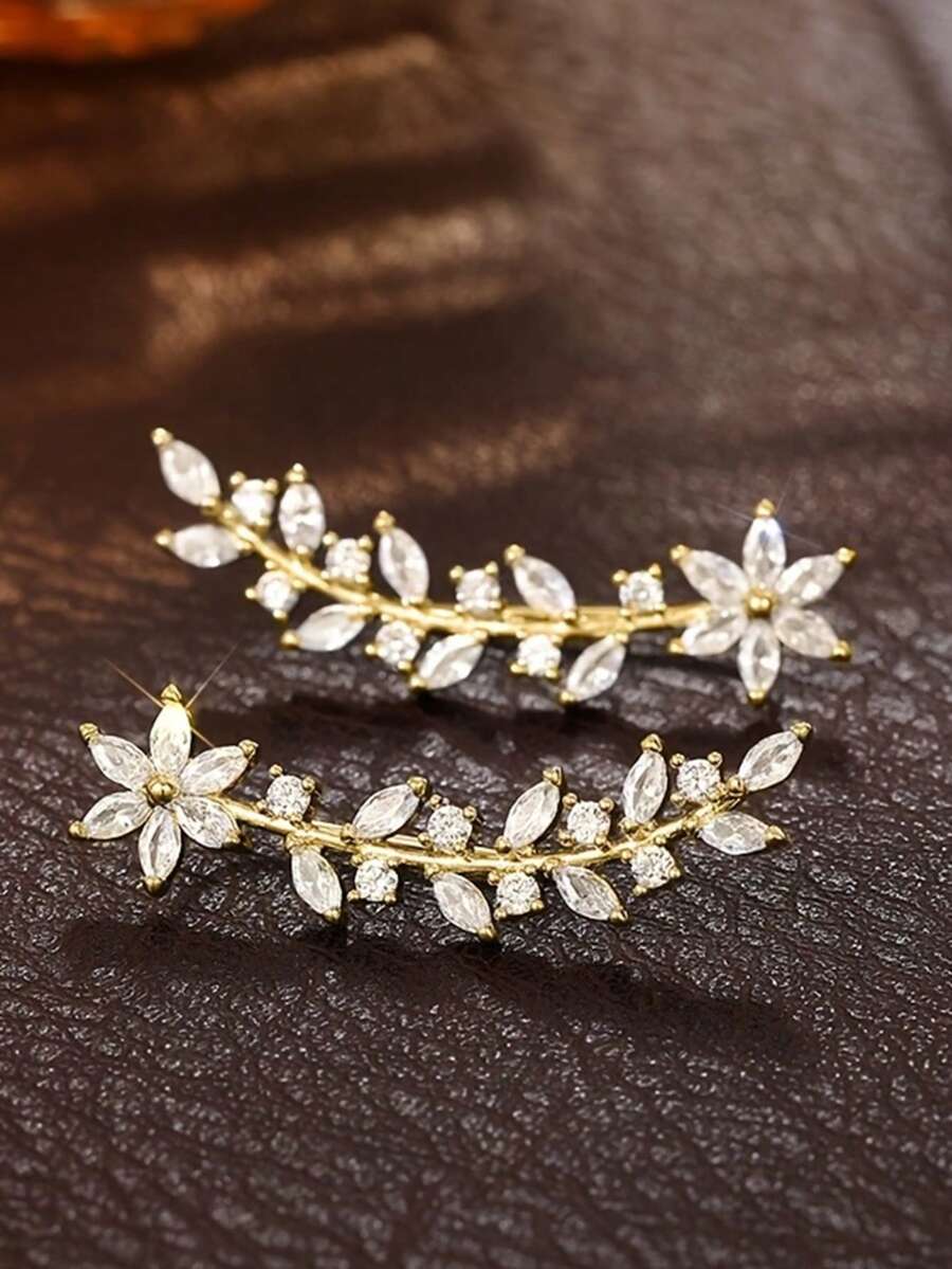 一对优雅的全镶钻花朵、叶子、麦穗耳钉,适合女性日常、派对、婚礼、度假佩戴,是送给女性生日、情人节的绝佳礼物。 - 金色 - 查看 1