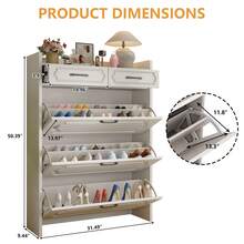 European Shoe Storage Cabinet With 3 Flip Drawers Slim Hidden Free Standing Organizer For Narrow Hallway - 白色 - 查看 5