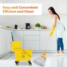 Heavy Duty Mop And Bucket Set35-Quart Commercial Mop Bucket With Wringer & Rollers - Heavy Duty Janitorial Mop Set, Easy-Squeeze Mechanism For Efficient Floor Cleaning In Schools, Offices & Hospitals (Yellow, 1 Bucket + 1 Mop) - A - 查看 5