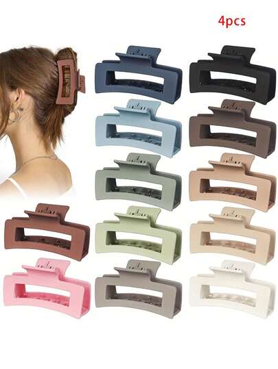 4pcs Elegant Minimalist Colorful Matte Square Hair Clips, Everyday Hairstyle Hair Claw, Shower Hair Claws, Fashion Accessories, Stylish Gift