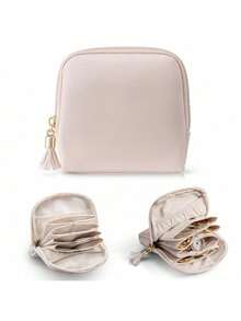 Travel Gifts For Women - Cream White Small Velvet Travel Jewelry Case, Zipper Jewelry Organizer Pouch For Bracelet Rings Earrings Storage - White - View 3