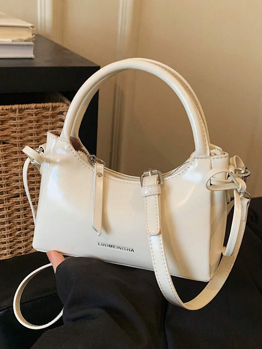 New Fashionable & Elegant Solid Color PU Leather Bow Tie Decor Mini Handbag For Women - White - View 1