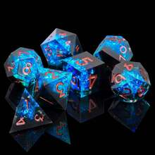 7颗手工树脂半透明尖头多面骰子套装，适用于万智牌、开拓者、角色扮演游戏等桌面游戏，包含D20/D12/D10/D8/D6/D4/D%骰子。 - 彩色 - 查看 3