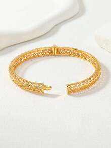 1件中东沙特阿拉伯风格金色镂空菱形图案女士手镯，送给家人和朋友的最佳礼物 - 金黃色 - 查看 5