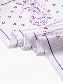 1件女款時尚夏季鏈條豹紋90cm正方形圍巾，防曬，百搭頭巾，適合日常穿搭 - 淺紫色 - 查看 5