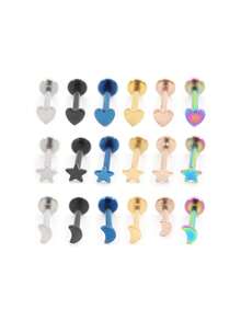 1 Piece Stainless Steel Heart Star Moon Thread Ear Tragus Labret Lip Ring Cartilage Stud Earrings Piercing Body Jewelry - Lip Ring - View 8