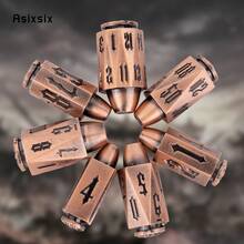 Asixsix 7 Piezas de dados poliédricos de metal de cobre con borde afilado y números negros, adecuados para juegos de rol RPG y juegos de cartas - Albaricoque - Ver 3