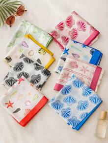 1pc 70cm Satin Shell Print Scarf | Women's Spring Fashion Headscarf Neck Scarf | Beach Accessory Valentine's Day Gift - A - View 9