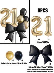 7/8个40英寸0-9浅金色数字气球套装，大号黑色蝴蝶结铝箔气球，黑金乳胶气球，适用于生日派对、周年纪念装饰 - 彩色 - 查看 33