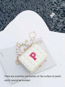 1pc A-Z Letter DIY Bag, Fashionable PU Magnetic Buckle, Stylish Mini Embossed Texture, Versatile Pearl Handbag, Chain Shoulder Crossbody Bag, Suitable For Outings And Daily Use, Perfect Gift For Friends And Family (Pearl Surface May Have Scratches And Bumps, Which Are Unavoidable) - White With Magenta Letter 1 - View 7