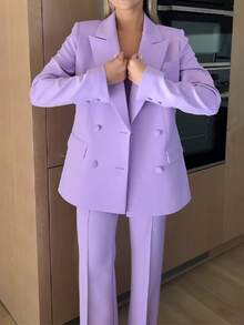 Women's Formal Suit Set - Stylish And Fashionable For Daily Work. The Set Includes A Blouse, Trousers And Coat, Making It A Three-Piece Outfit - 紫丁香色 - 查看 2