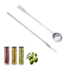 2 PCS Olive Spoon And Pickle Fork 7.5 Inch Olive Spoons With Holes 8.6 Inch Pickle Forks For The Jar Stainl Steel Long Handle Food Picker For Pickle Asanta Jars Serving Spoon And Fork Set - Silver - View 2