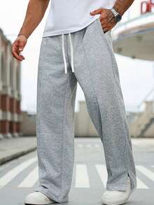 6XL Plus Size Men's Autumn/Winter Sweatpants, Cargo Style With Large Pockets, Straight Leg, Slightly Stretchy, Suitable For Sports, Casual, Outdoor, Shopping, Dating And Daily Wear. Fits Up To 350 Lbs. Spring - Grey - View 3