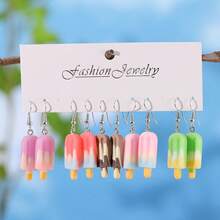 Summer New Gradient Color Ice Cream Dessert Milk Tea Earring Set Cute Cartoon Resin Pendant Earrings For Women - SRY1798甜點耳環套裝 - 查看 6