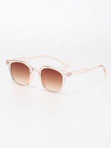 香槟色方形塑料复古太阳镜，经典设计，带紫外线防护功能，适合户外、旅行、海滩和日常佩戴，夏季驾驶太阳镜 - 香檳色 - 查看 2