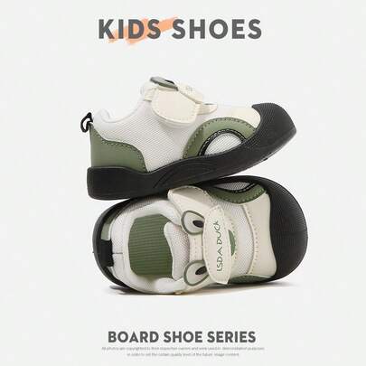 1 Pair Toddler Casual Sneakers, Colorblock Mesh & Synthetic Leather Upper, Round Toe, Hook & Loop Closure, Flat Sole, Suitable For Daily Wear, Leisure And Play [Choose Size Based On Actual Foot Length (Cm)]