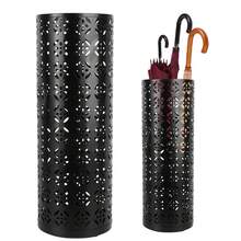 Soporte Para Paraguas Redondo A Prueba De Herrumbre Elegante Patrón De Cobre Hueco Soporte Para Paraguas De Metal Para La Entrada Del Hogar Negro 23x15x15cm / 9.1x5.9x5.9in - Negro 1 pieza - Ver 1