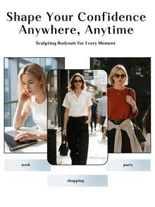 1 buc. Top modelator pentru femei, mânecă lungă, modelator de brațe, croială slim, închidere frontală, prietenos cu pielea, suport confortabil pentru postură, articol de îmbrăcăminte modelator în culoare uni - Caisă - Vizualizare 6