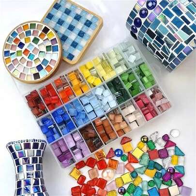 200pcs 0.39inch Square Glass Mosaic Tiles - Premium Craft Decorative Pieces For Creative Art, Painting, Handmade Jewelry, And DIY Projects