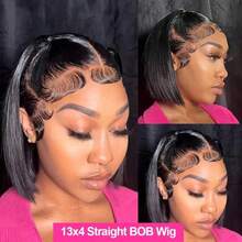 Bob Wig 13x4 HD Lace Front Wigs Human Hair 180 Density Bone Straight Human Hair Wig Glueless Bob Wig Human Hair 13x4 HD Transparent Lace Frontal Wigs For Women  Brazilian Virgin Short Bob Human Hair Lace Frontal Wig With Baby Hair For Women Natural Black Color - Natural Black - Xem 4