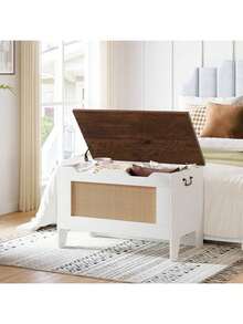 Cesta de almacenamiento de madera con tapa, Caja de juguetes de madera para niños y niñas, Caja de juguetes de madera para niños grandes, Banco de almacenamiento con bisagra de , Baúl de almacenamiento para la entrada, Sala de estar, Dormitorio, Sala de juegos - 30 pulgadas marrón y blanco - Ver 8