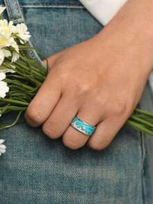 1pc Landscape Rhinestone Inlaid Ring, Delicate & Unique Design Women's Daily Wear Ring - Multicolor - View 2