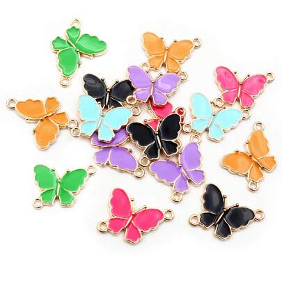 12个15x20毫米双环蝴蝶吊坠珐琅合金金属饰品DIY首饰配件，适用于项链手链