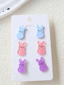 3 Pairs Fashionable Creative Colorful Easter Bunny Earrings For Women, Suitable As Gifts For Friends - Multicolor - View 2