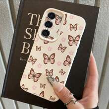 1pc TPU Material Elegant Pink Butterfly Floral Pattern Fashionable Phone Case Compatible With Samsung/Redmi Models - White - View 1