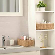 Wicker Storage Baskets For Shelves, Wicker Basket Tank Topper, Woven Storage Basket Made Of Paper Rope, 3-Section Hand-Woven Round Paper Rope Wicker Storage Basket, Toilet Paper Basket For Toilet Tank Top, Shelf Baskets For Organizing - Multicolor - View 6