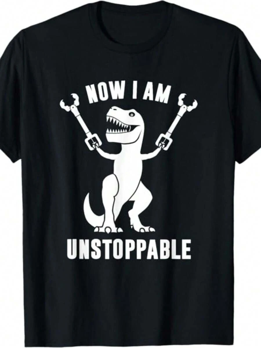 Men's And Women's T-Shirt, Unisex, Fashion Style, Dinosaur Print, I'm Unstoppable, Legend Style, Cheap, Stylish Men's And Women's Shirt - 100% Cotton, Promotion, Free Fast Shipping - màu đen - Xem 1