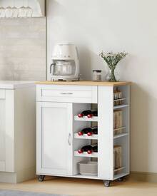 Hzuaneri Serving Trolley With 3-Tier Wine Rack, Kitchen Trolley With Wheels, 3-Tier Storage Shelf, Wine Rack, For Kitchen, Living Rooms And Dining Rooms & Outdoor Use, 68 * 86 * 40 Cm - White - View 1