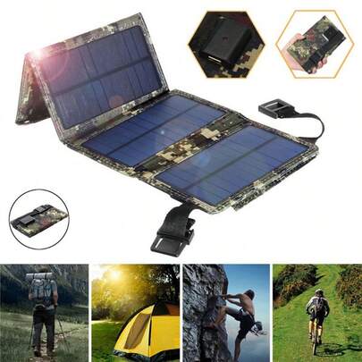 شاحن طاقة شمسية قابل للطي 10 واط، شاحن خارجي بمنفذ USB 5 فولت بطبعة كاموفلاج، محمول مع كارابينر، مناسب للتخييم والرحلات والشحن الاحتياطي للمركبات الترفيهية، قابل للطي وخفيف الوزن، شحن سريع 10 واط، متعدد المنافذ USB للهواتف والأجهزة الصغيرة